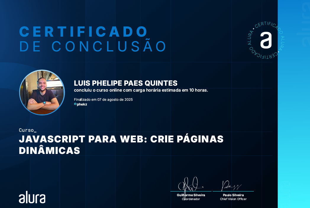 Certificado JavaScript páginas dinâmicas