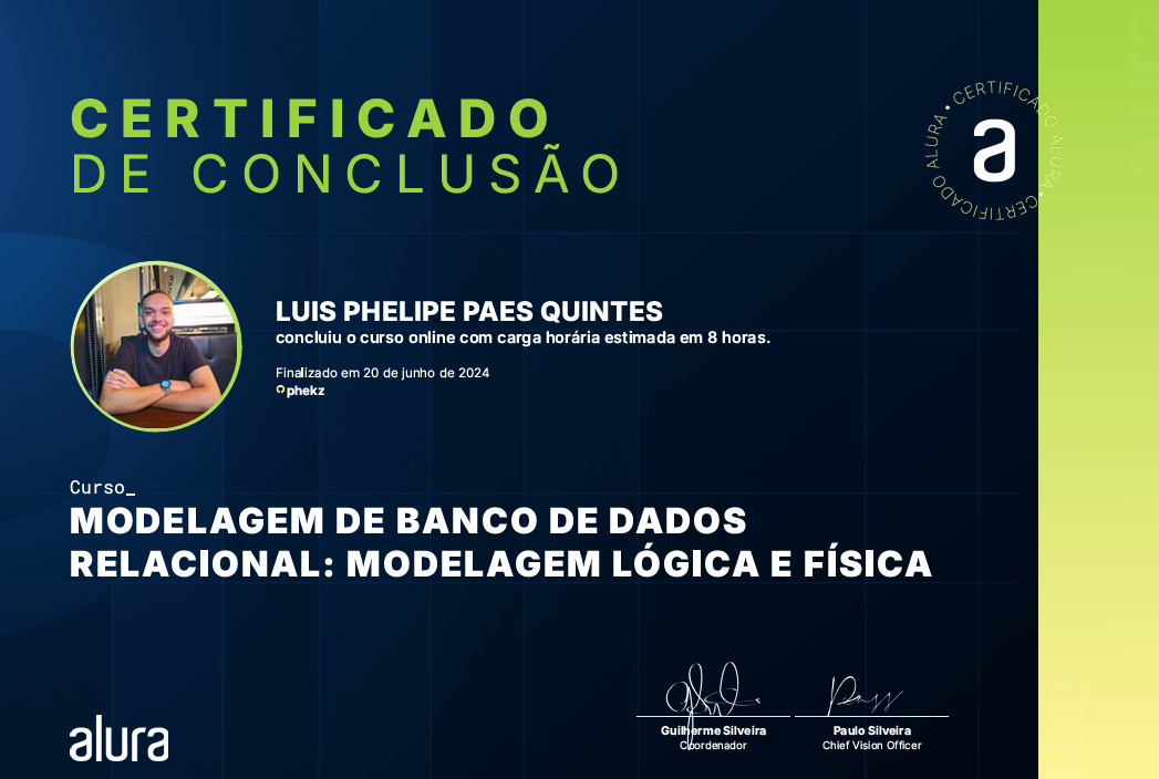 Certificado modelagem lógica e física